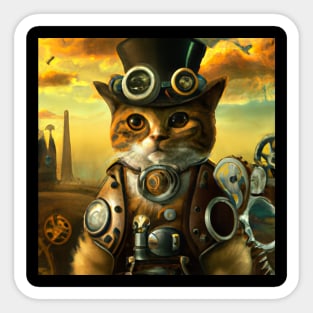 Steampunk Cat In Wonderland Sticker